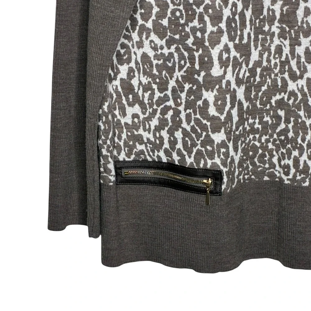 Chicos Womens Size 2/Large Brown Leopard Print Sweater Zipper Detail Wool Knit - Picture 4 of 9